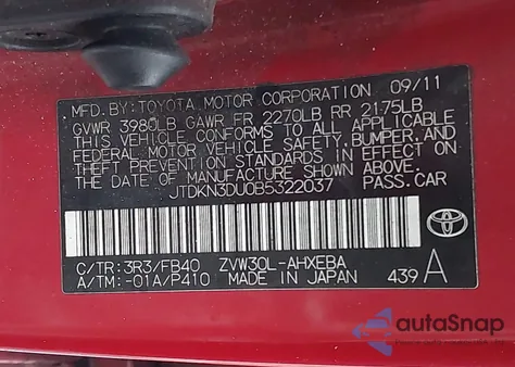 2011 Toyota Prius Two z USA, uszkodzony, nr VIN JTDKN3DU0B5322037